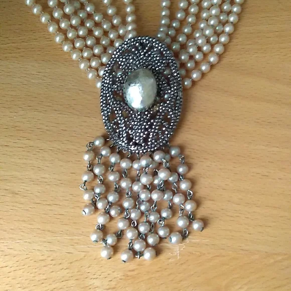 RARE SANDOR 7-Layer Glass Pearl Choker w L W PARIS Cut Steel Slide Buckle - Picture 9 of 16